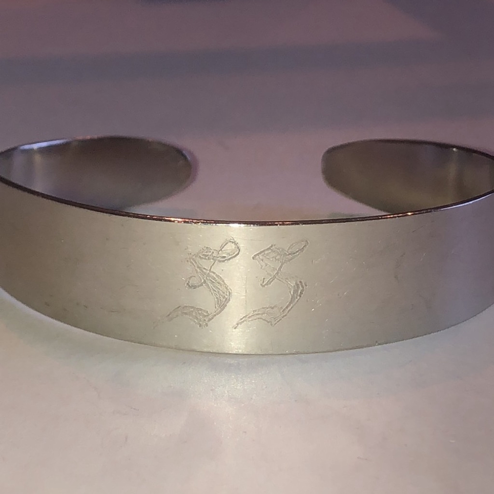 Silver Tone SS Engraved Cuff Bracelet